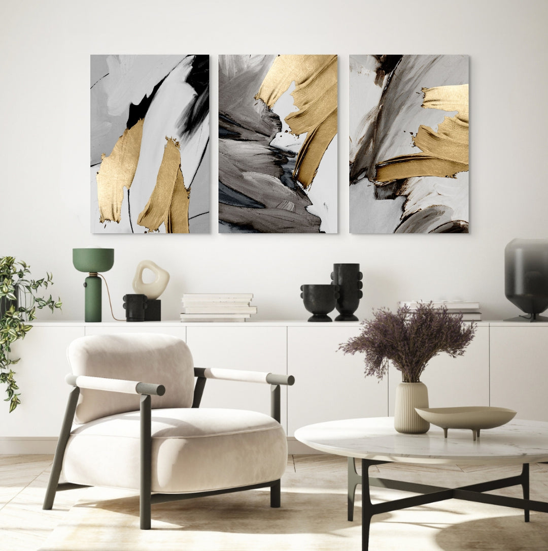 Value Canvas Set of 3 | GOLD & SHADES OF GREY