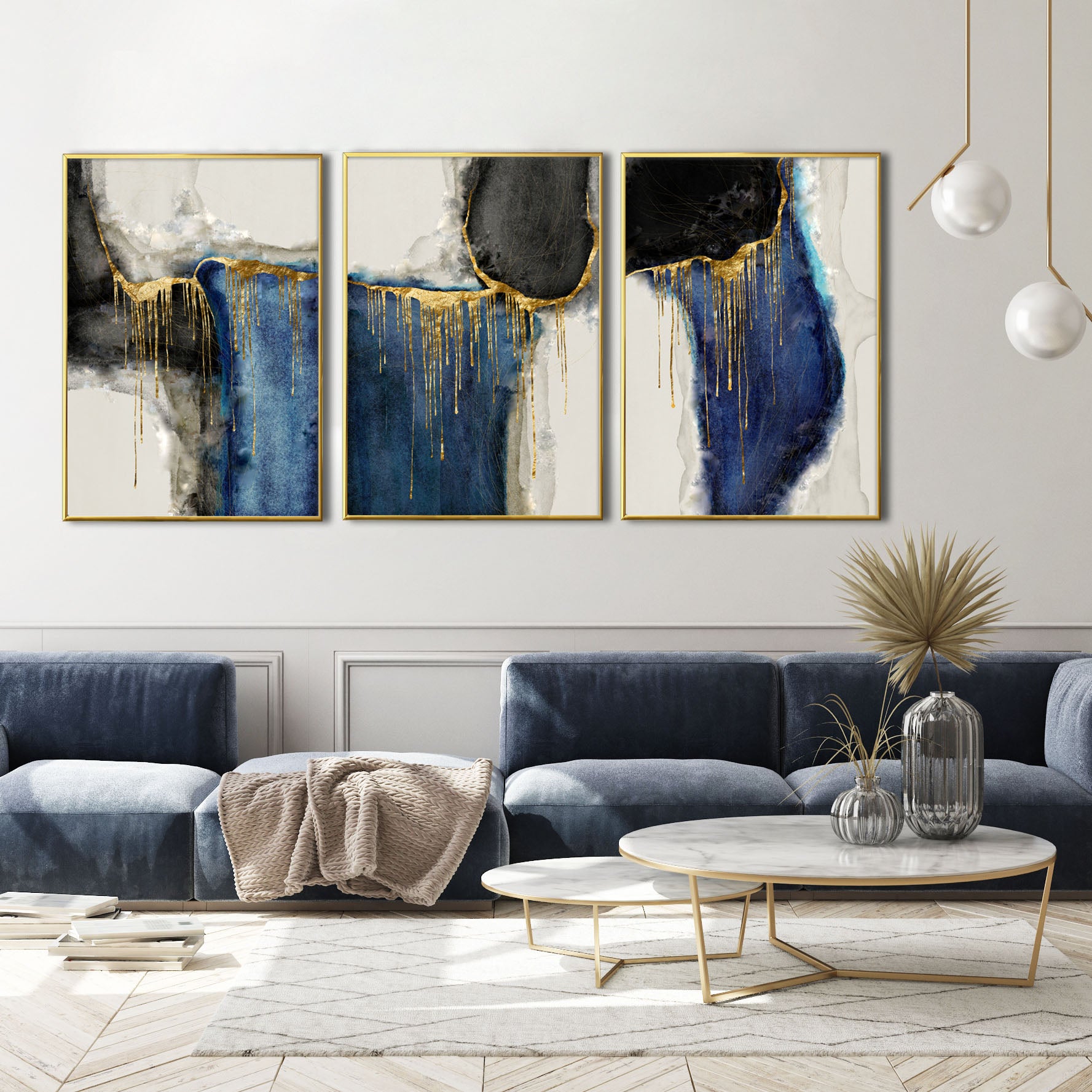 BLUE & GOLD DRIP GALLERY WALL