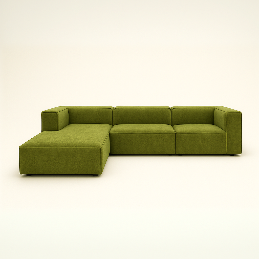 Green sectional sofa on a white background