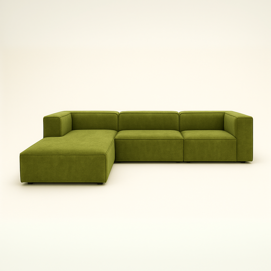 Green sectional sofa on a white background