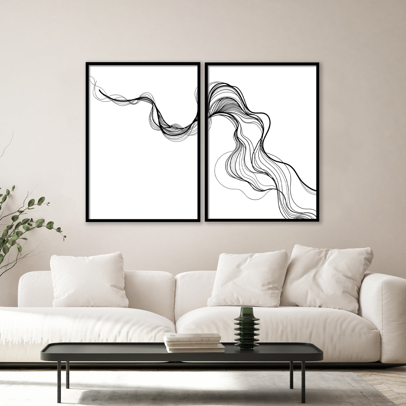 Set of 2 |  BLACK CONTOURS ART