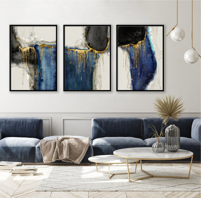 WALL ART | BLUE & GOLD DRIP Part C