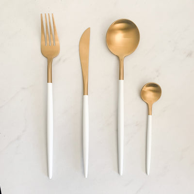 TUSK CUTLERY SET | WHITE AND GOLD | 16 PIECE