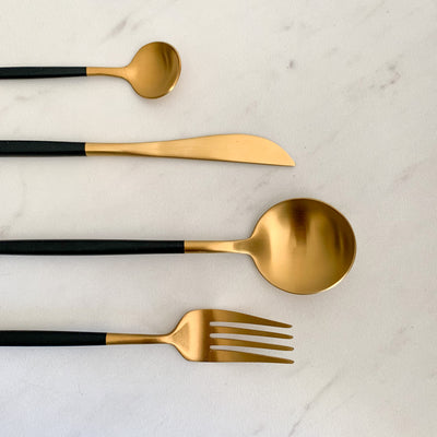TUSK CUTLERY  SET | BLACK AND GOLD | 16 PIECE