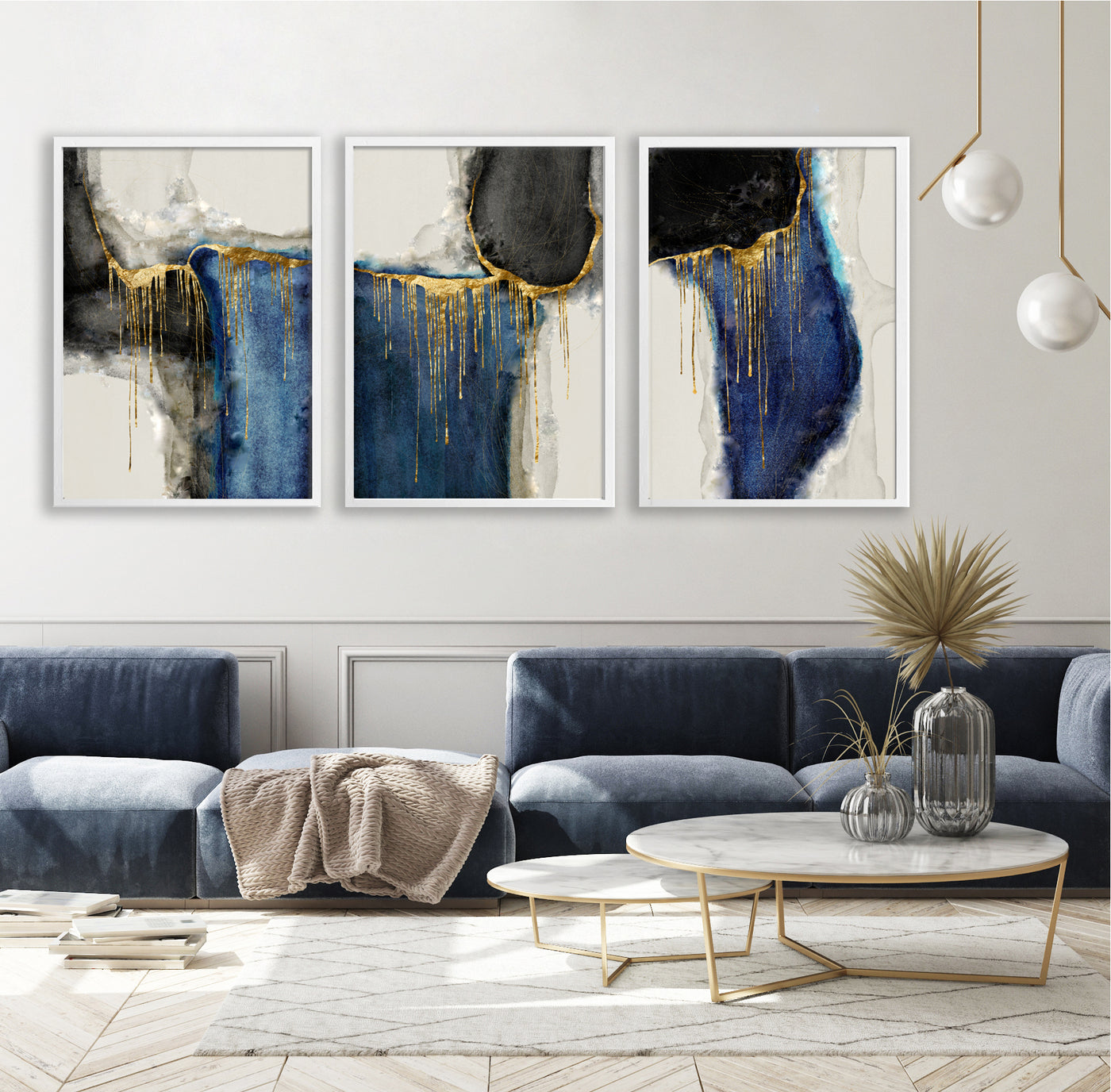 WALL ART | BLUE & GOLD DRIP Part C